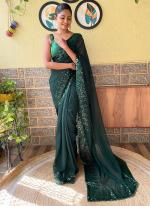 Georgette Bottle Green  Party Wear Sequence Work Saree